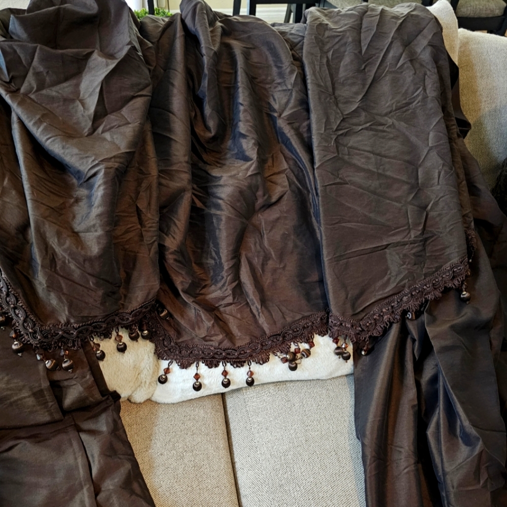 2 window panels (84long 54wide) with 3 valances with  beads